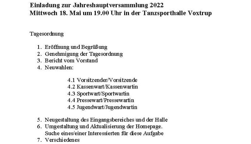 Einladung zur Jahreshauptversammlung 2022 1
